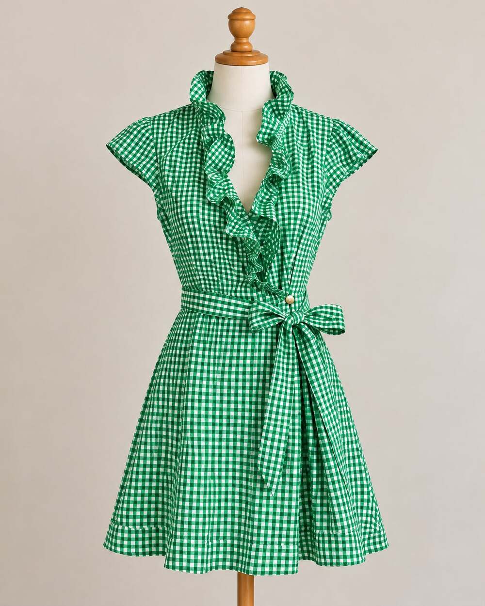 Elizabeth McKay Scotland Dress 0 Green Gingham Ruffle Wrap Cotton Preppy